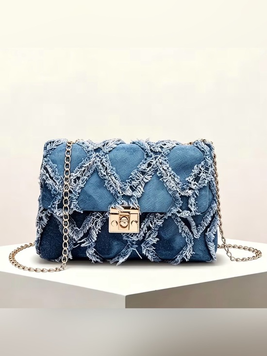 Handbags - Denim Fringe Quilted Chain Shoulder Bag - Blue NWT